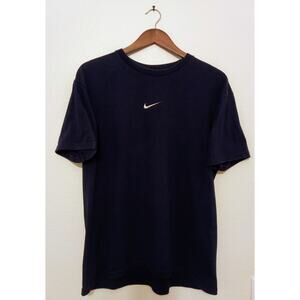 Vintage Y2K Nike Navy Center Swoosh Tee Small Rubberized Logo Streetwear SZ S